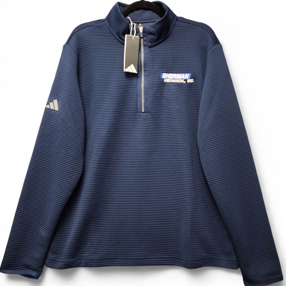 Adidas Ottoman 1/4 Zip Golf Pullover Men Large Blue Sherman Logo READ NEW w/ Tag